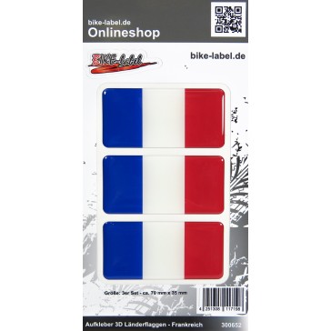 Aufkleber 3D Länder-Flaggen - Frankreich France 3 Stck. je 70 x 35 mm