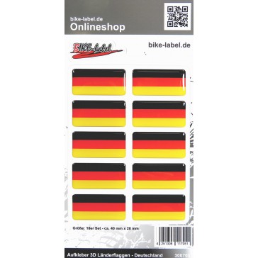 Aufkleber 3D Länder-Flaggen - Deutschland 10 Stck. je 40 x 20 mm