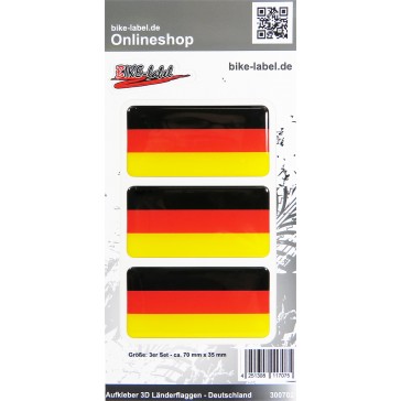 Aufkleber 3D Länder-Flaggen - Deutschland 3 Stck. je 70 x 35 mm