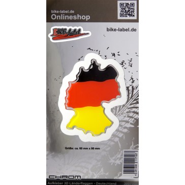 Aufkleber 3D Länder-Flaggen - Deutschland Länderumriss mit Chromrand  60 x 80 mm
