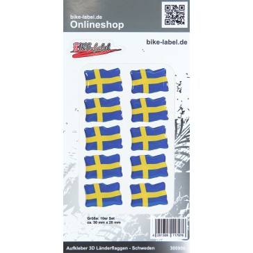 Aufkleber 3D Länder-Flaggen - Schweden Sweden 10 Stck. je 30 x 20 mm