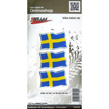 Aufkleber 3D Länder-Flaggen - Schweden mit Chromrand 3 Stck. je 50 x 33 mm