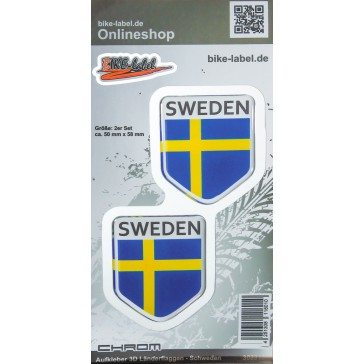 Aufkleber 3D Länder-Flaggen - Schweden mit Chromrand 2 Stck. je 50 x 58 mm