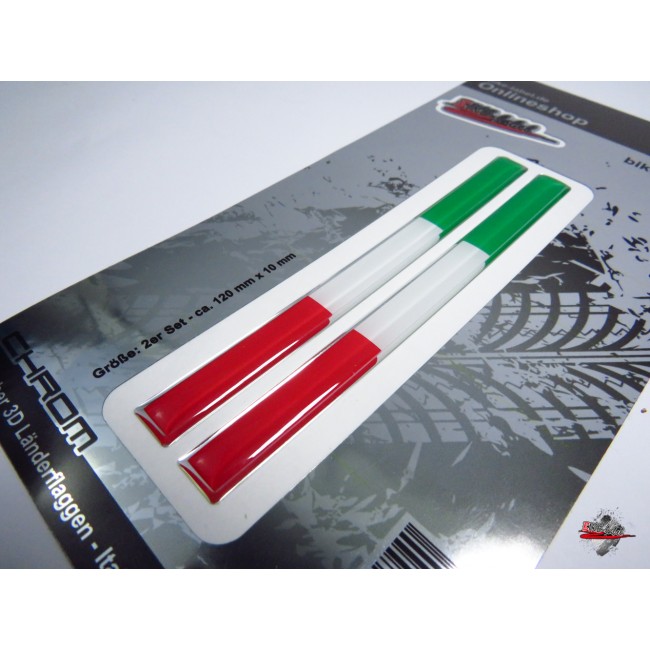 Aufkleber 3D Länder-Flaggen - Italien mit Chromrand 120 x 10 mm (2er Set) -  3D Aufkleber - Shop