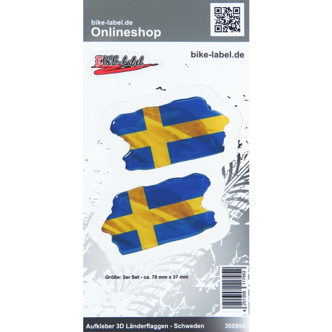 300904 Aufkleber 3D Länder-Flaggen Schweden Sweden 2 Stck je 70 x 37 mm 