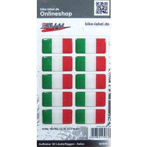Aufkleber 3D Länder-Flaggen - Italien Italy 10 Stck. je 40 x 20 mm