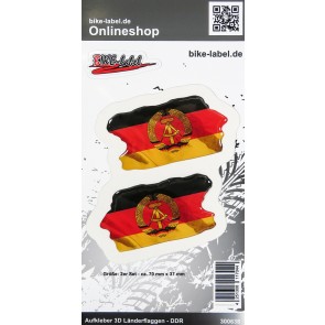 Aufkleber 3D Länder-Flaggen - DDR 2 Stck. je 70 x 37 mm