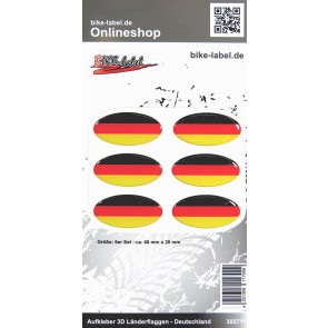 Aufkleber 3D Länder-Flaggen - Deutschland 6 Stck. je 40 x 20 mm