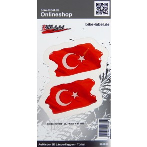 Aufkleber 3D Länder-Flaggen - Türkei Turkey 2 Stck. je 70 x 37 mm