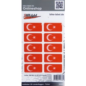 Aufkleber 3D Länder-Flaggen - Türkei Turkey 10 Stck. je 40 x 20 mm