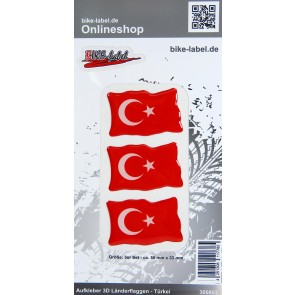 Aufkleber 3D Länder-Flaggen - Türkei Turkey 3 Stck. je 50 x 33 mm