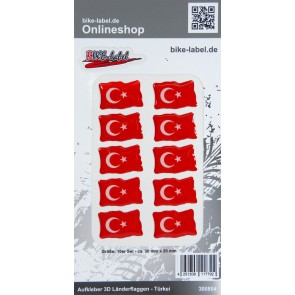 Aufkleber 3D Länder-Flaggen - Türkei Turkey 10 Stck. je 30 x 20 mm