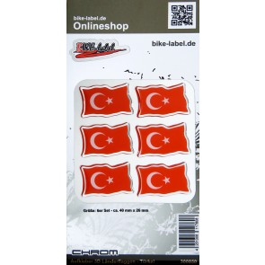 Aufkleber 3D Länder-Flaggen - Türkei Turkey mit Chromrand 6 Stck. je 40 x 26 mm