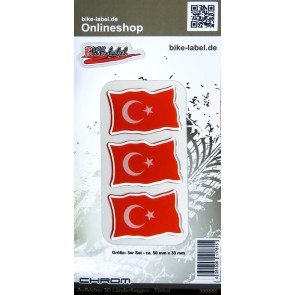 Aufkleber 3D Länder-Flaggen - Türkei Turkey mit Chromrand 3 Stck. je 50 x 33 mm