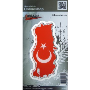 Aufkleber 3D Länder-Flaggen - Türkei Turkey mit Chromrand 55 x 124 mm