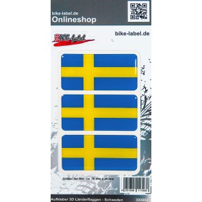 Aufkleber 3D Länder-Flaggen - Schweden Sweden 3 Stck. je 70 x 35 mm