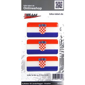 Aufkleber 3D Länder-Flaggen - Kroatien Croatia 3 Stck. je 70 x 35 mm